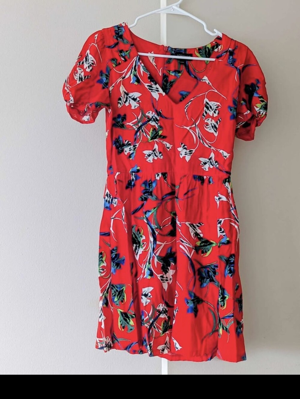 Topshop Red Floral Short Sleeve Dress